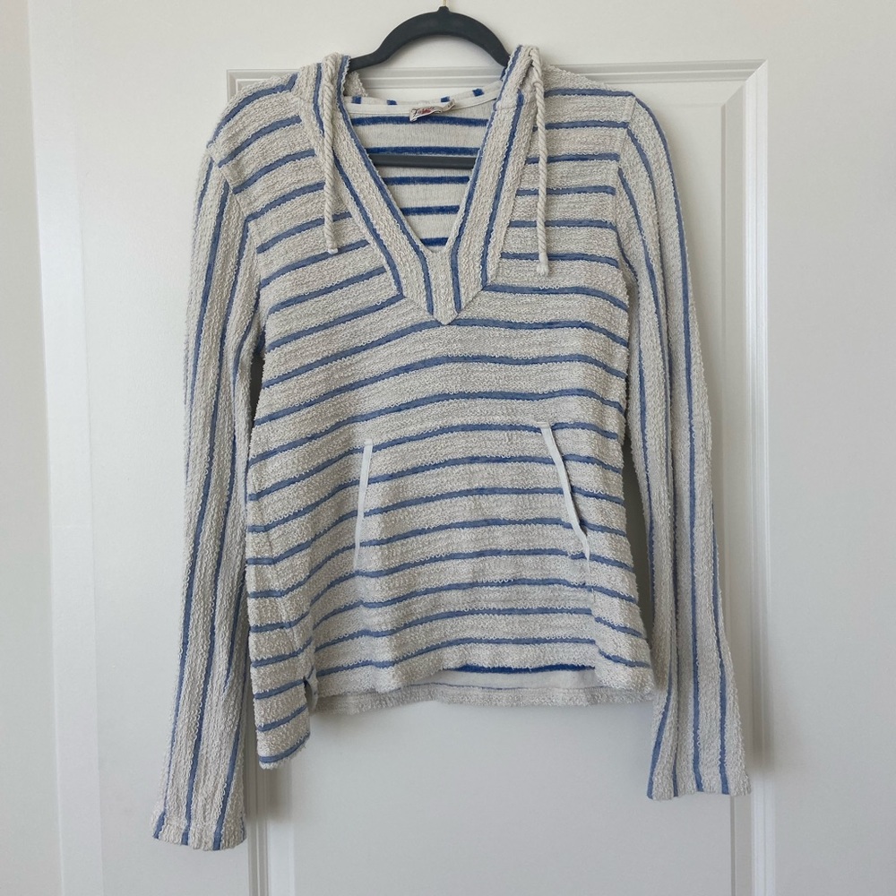 Faherty cream and blue striped hoodie